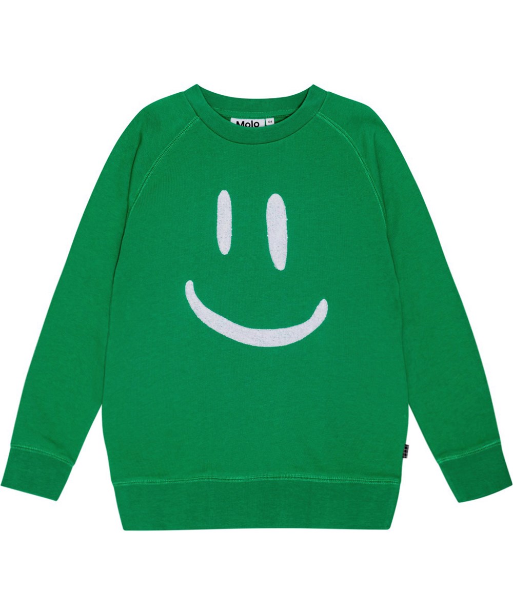 Mike - Fresh Pine - Molos gröna sweatshirt är tillverkad av ekologisk bomull med broderad smiley.