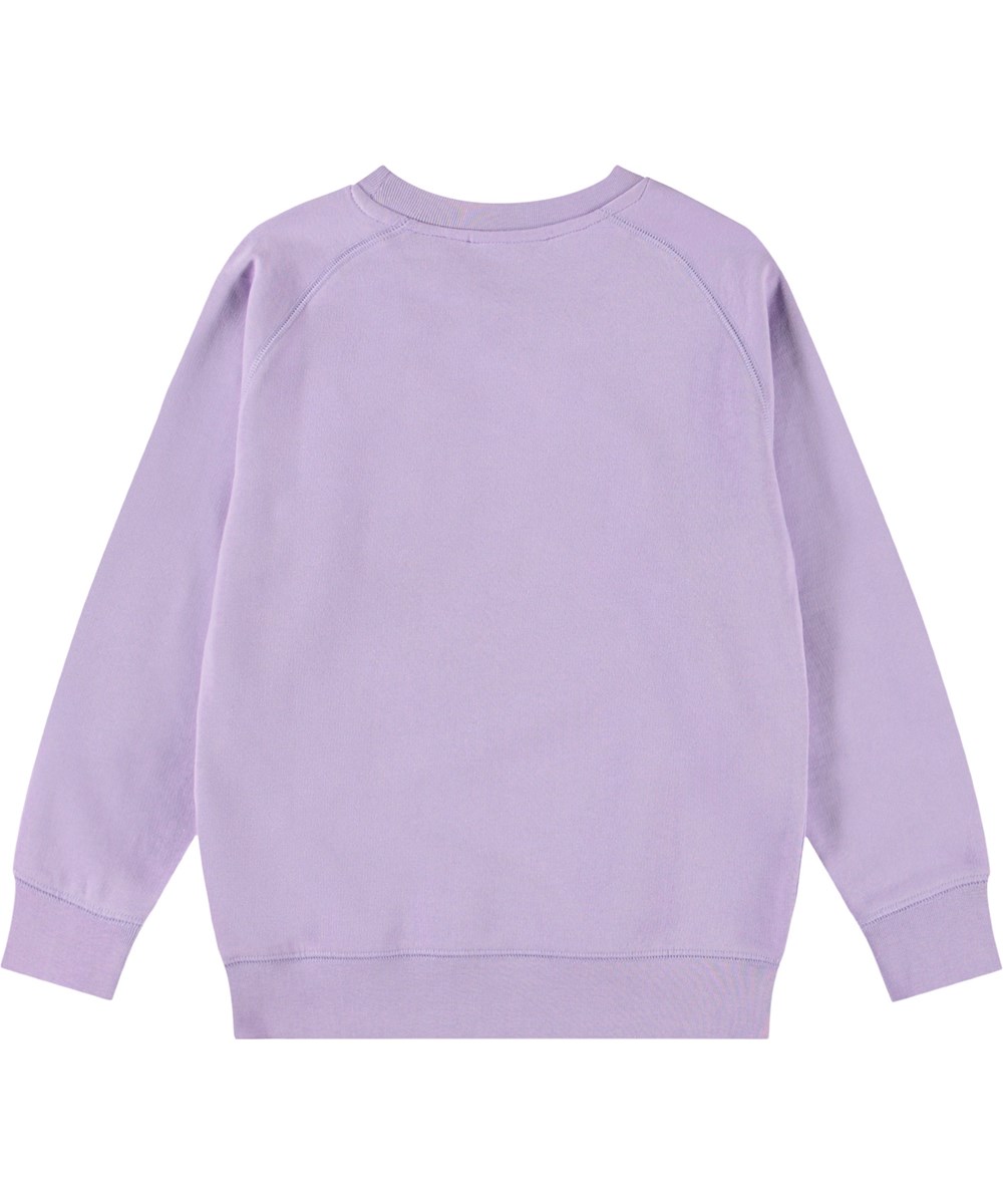 Mike - Violaceous - Lila tröja för barn i mjuk ekologisk bomull med raglanärmar, ribbade kanter vid halsen, ärmar och nertill på tröjan.