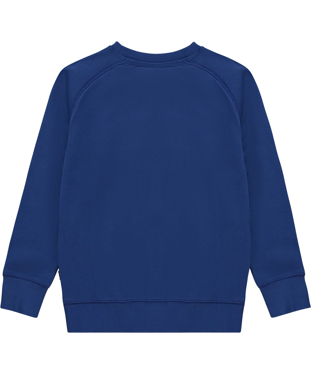 Mike - Royal Blue - Blå ekologisk tjocktröja med broderi.
