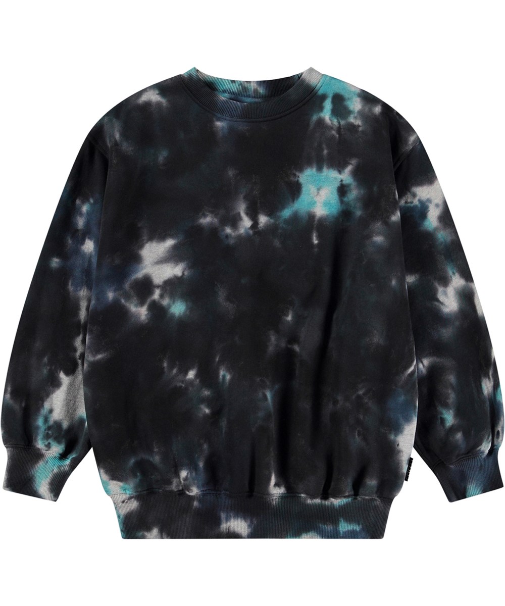 Monti - Blue Dark Dye - Blå tie-dye sweatshirt gjord av ekologisk bomull med lös passform.