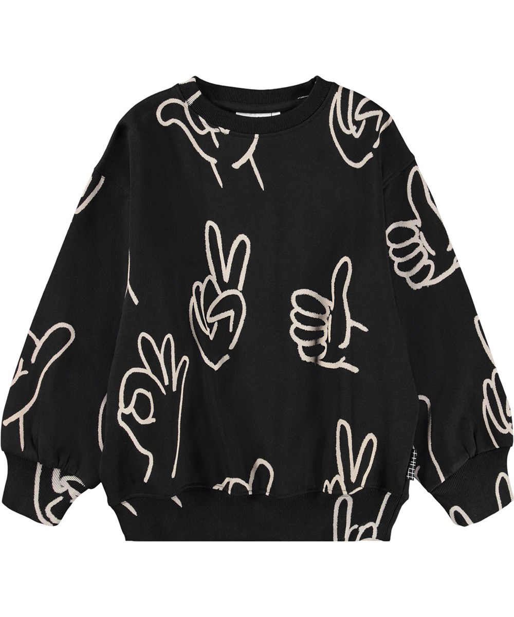 Monti - Drawn Hands - Svart tröja för barn i mjuk ekologisk bomull med en handritad design.