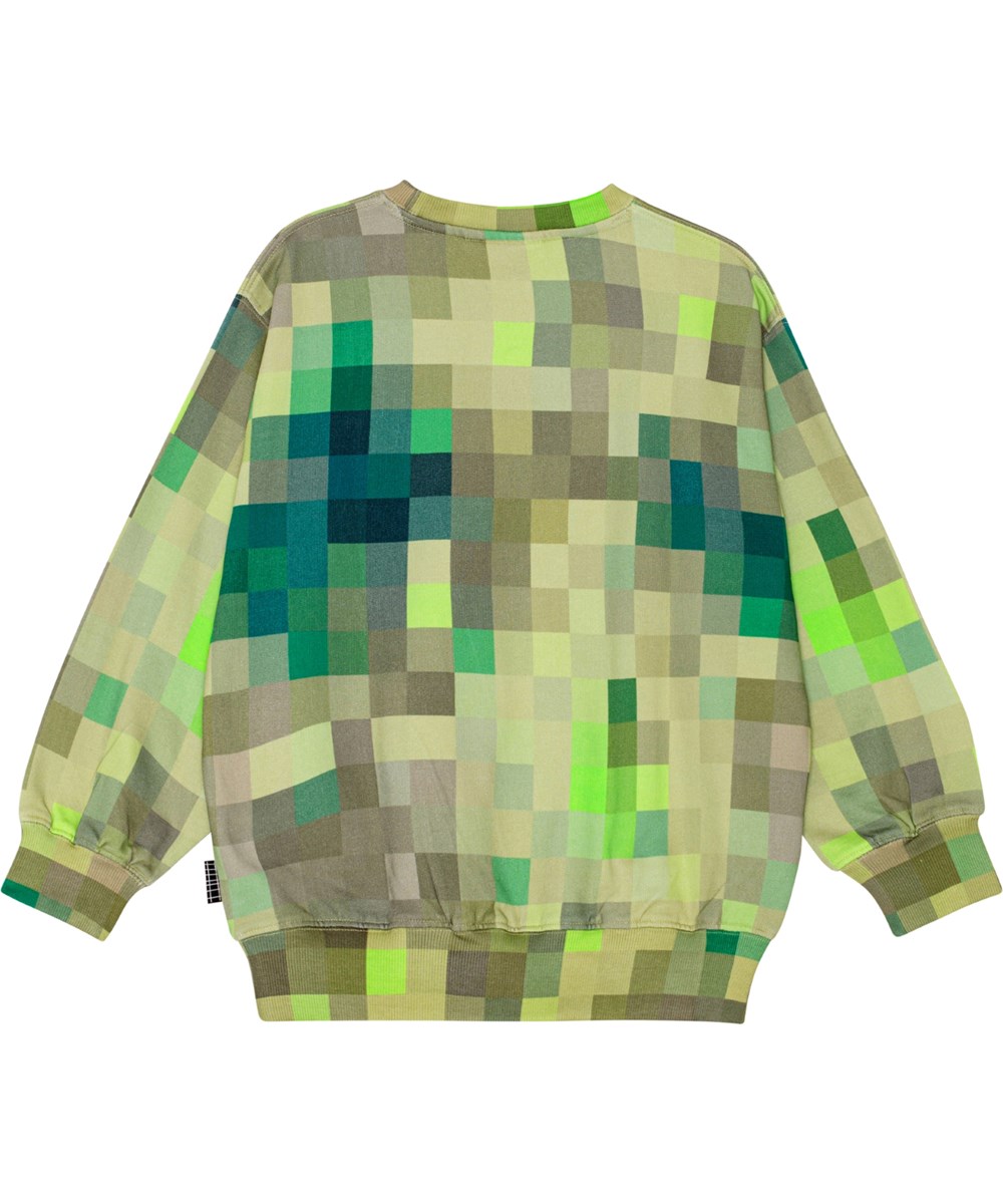 Monti - Green Pixels - Mjuk och varm grön ekologisk bomullströja med lös passform.