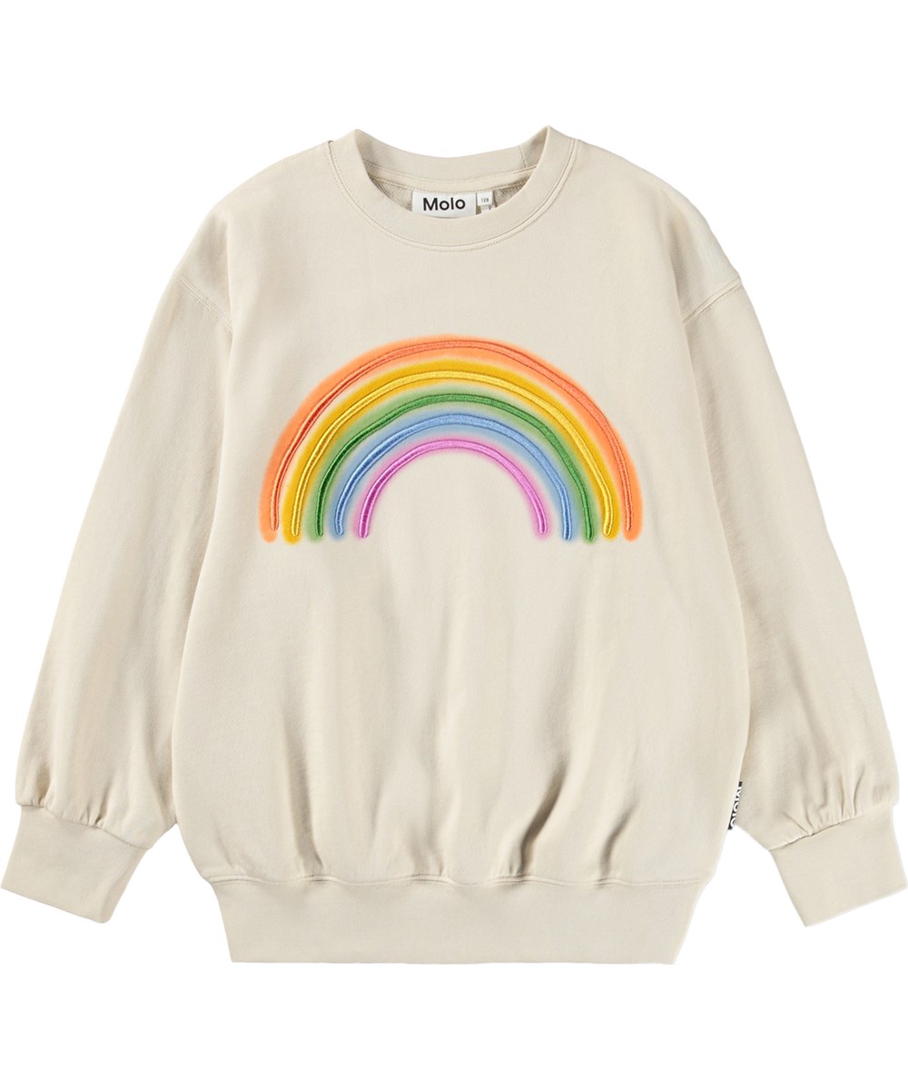 Monti - Hazy Rainbow - Beige sweatshirt för barn i ekologisk bomull med broderi