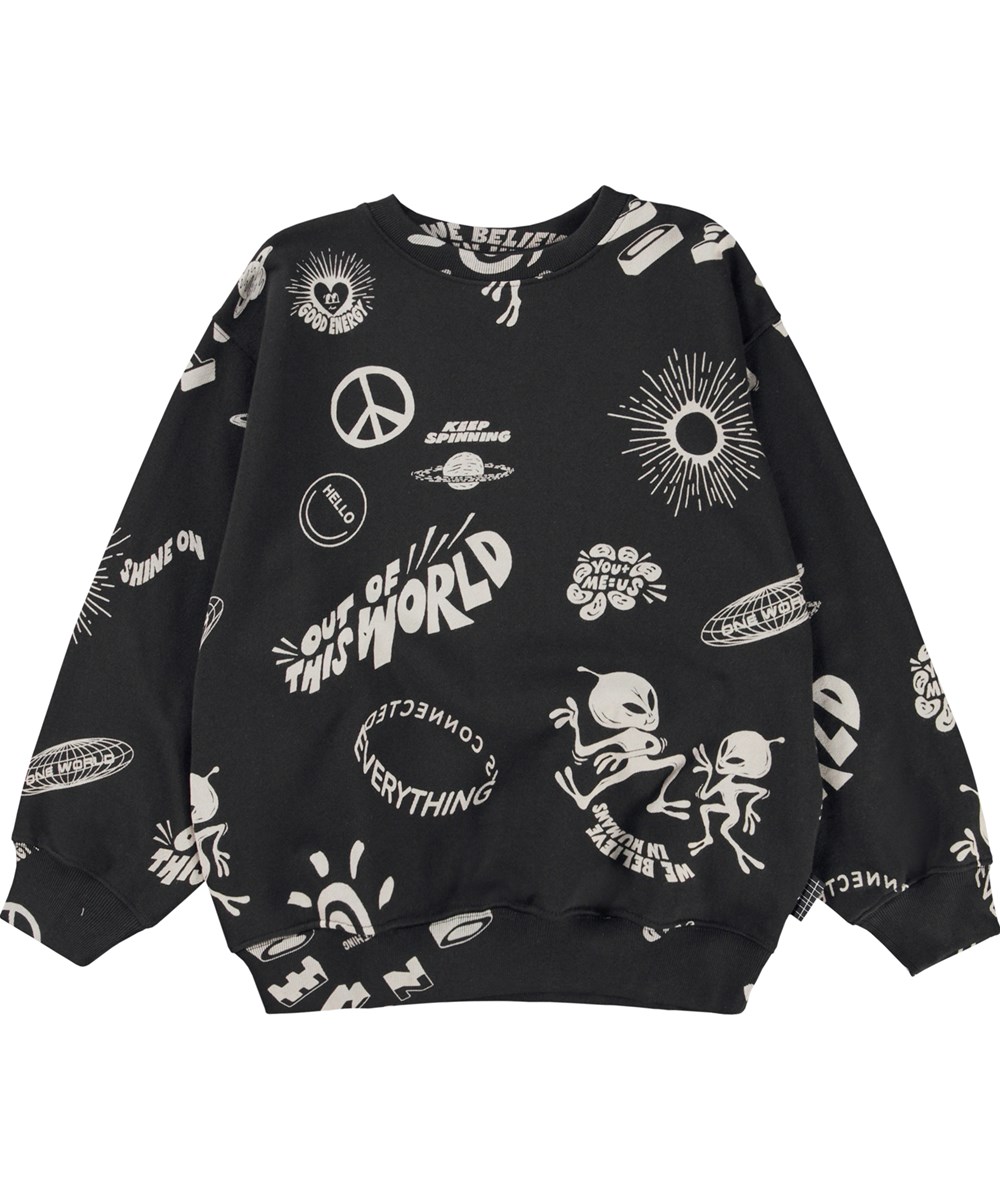 Monti - Live It Up - Svart ekologisk sweatshirt med mönster.