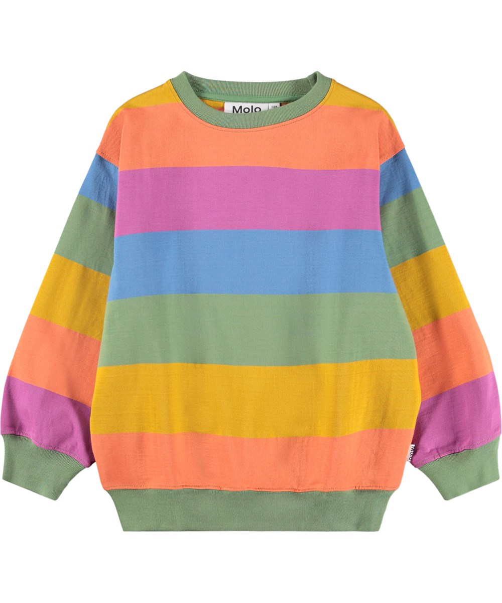 Monti - Rainbow Block - Randig flerfärgad sweatshirt för barn i ekologisk bomull
