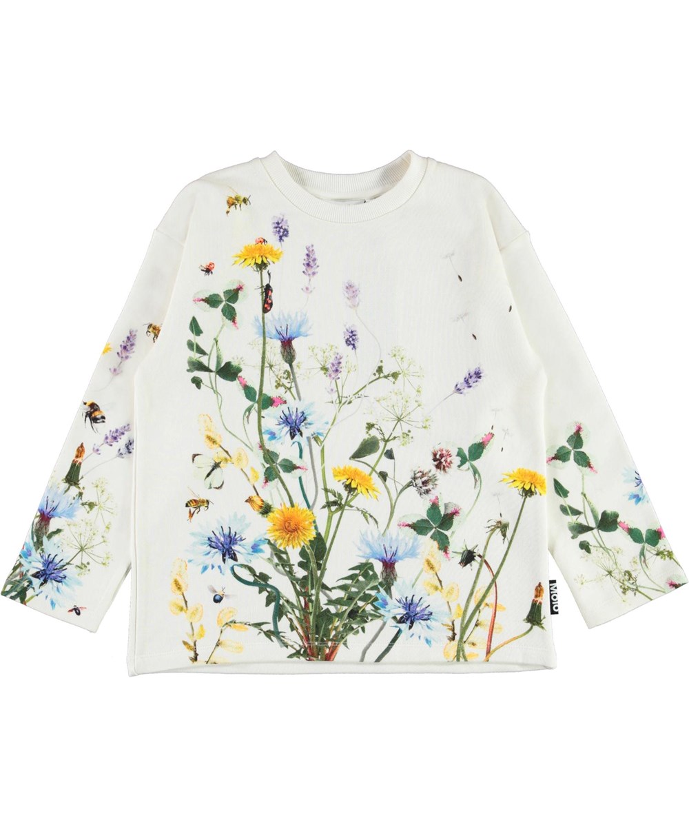 Mountoo - Pollen - Ekologisk vit långärmad tröja med inskter och blommor