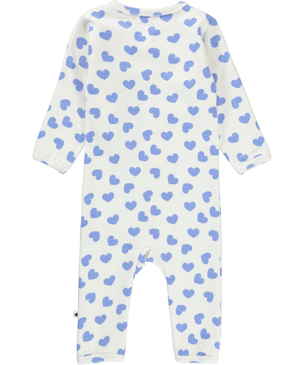 Fahari - Blue Hearts - Öko weißer Babyanzug mit blauen Herzen
