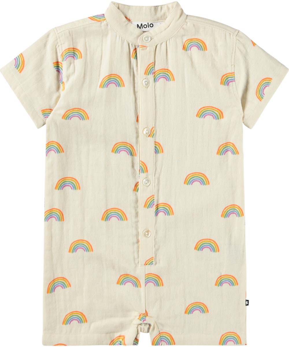 Falkone - Small Rainbows - Cremefarbener Strampler für die Kleinen aus Bio-Baumwolle mit Regenbogenmuster