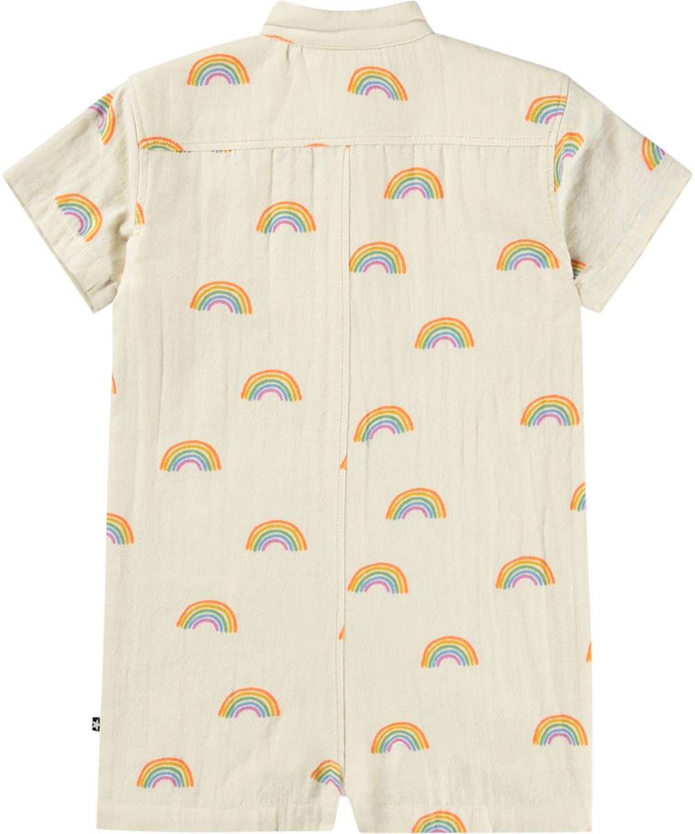 Falkone - Small Rainbows - Cremefarbener Strampler für die Kleinen aus Bio-Baumwolle mit Regenbogenmuster