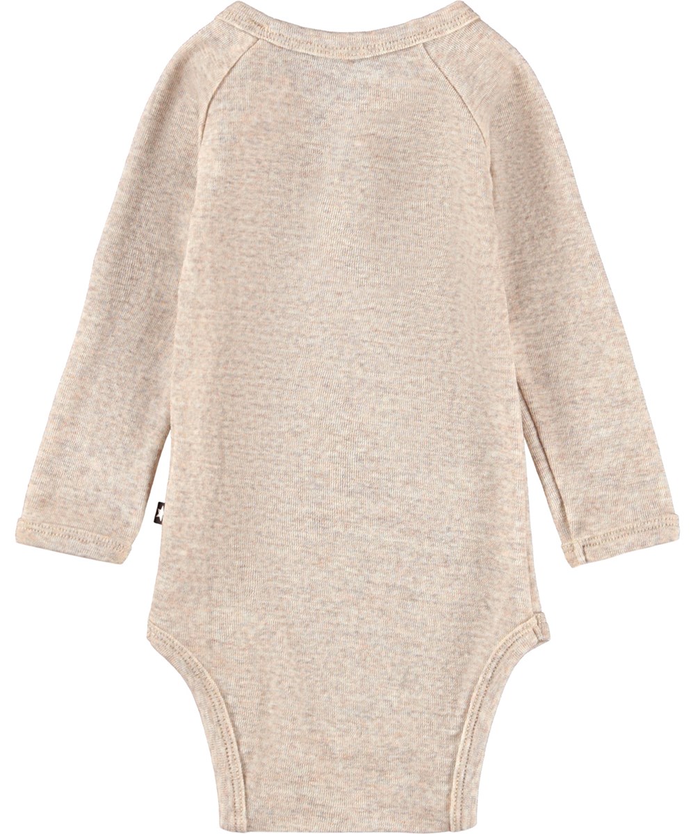 Farai Wool - Oatmeal Melange - Beiger Langarm-Body für die Kleinen aus Merinowolle.