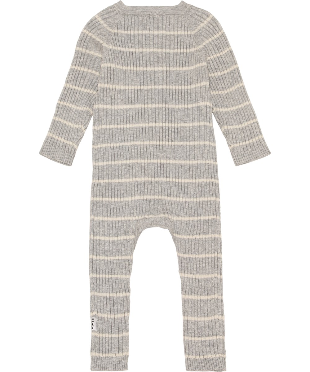 Farley - Grey Stripe - Gestrickter grauer Babyanzug mit beigen Streifen