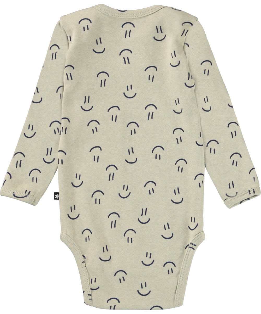 Faros - Happy Graphic - Grauer Öko-Babybody mit Smiley-Print