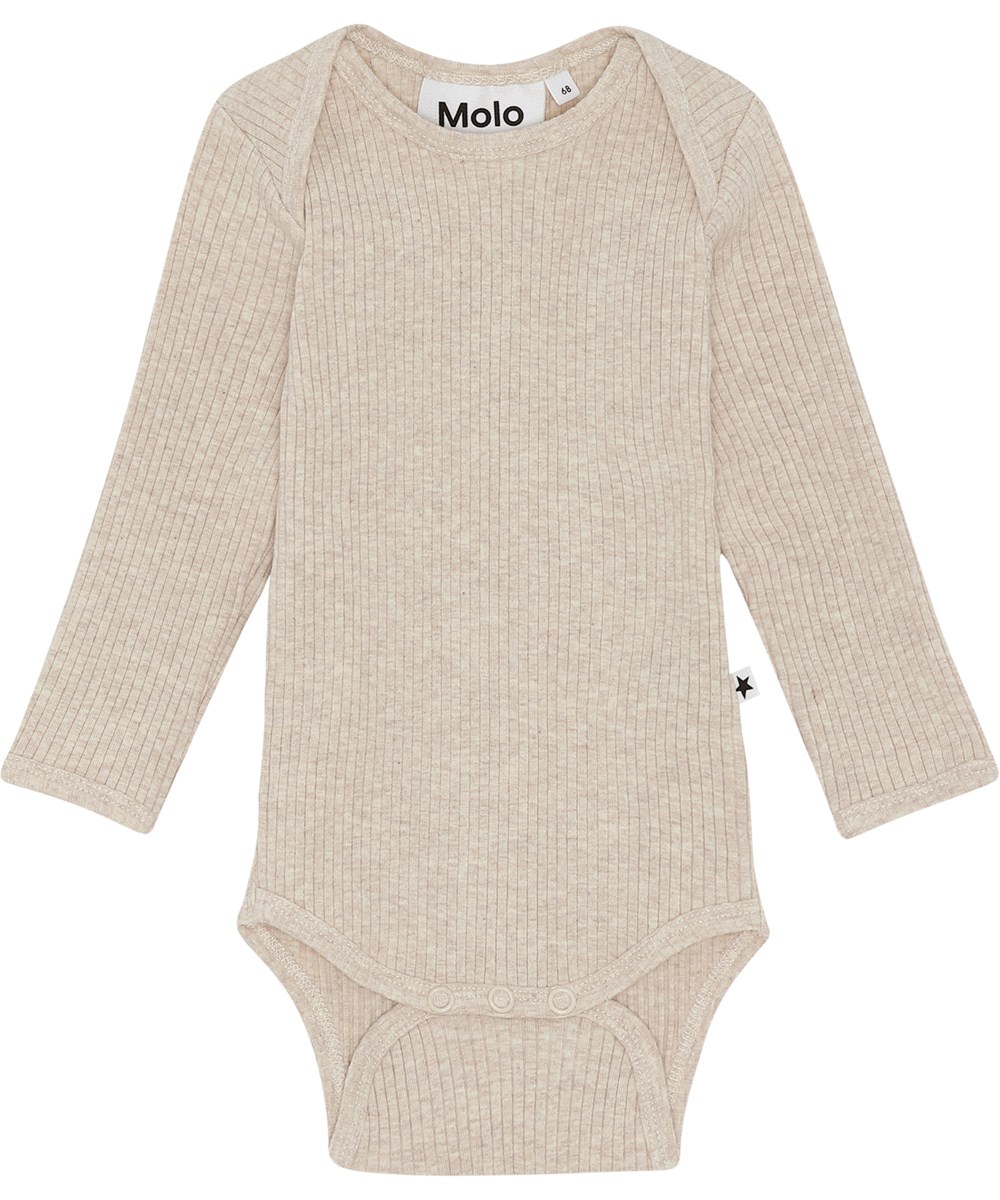 Faros - Oatmeal Melange - Ökologische beige Unisex-Baby-Body in Ripp-Qualität