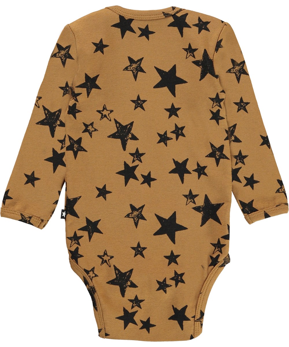 Faros - Stars - Brauner Öko-Babybody mit Sternenaufdruck