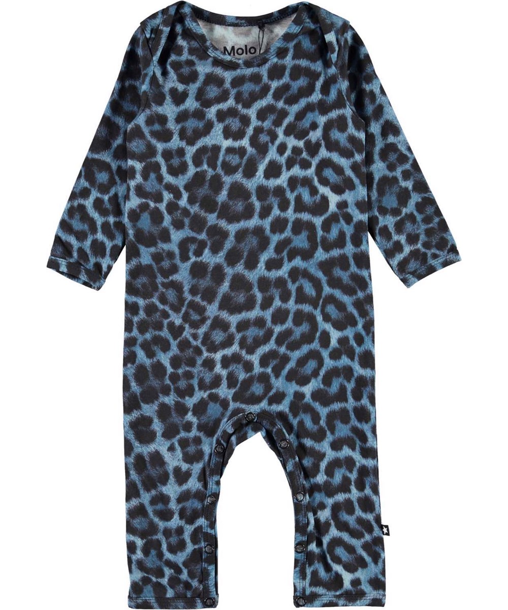 Faso - Blue Leopard - Öko Langarm Babyanzug blau leopard