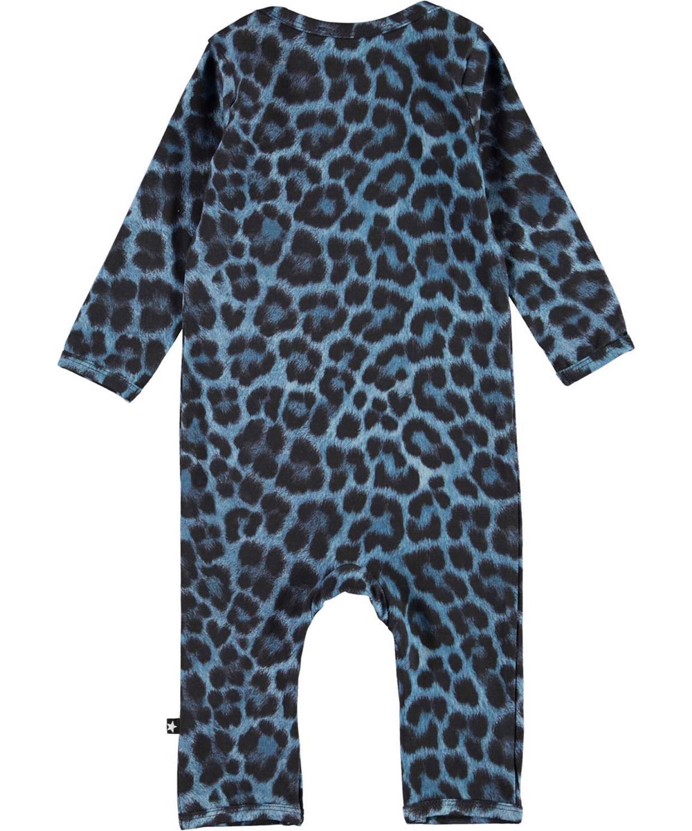 Faso - Blue Leopard - Öko Langarm Babyanzug blau leopard
