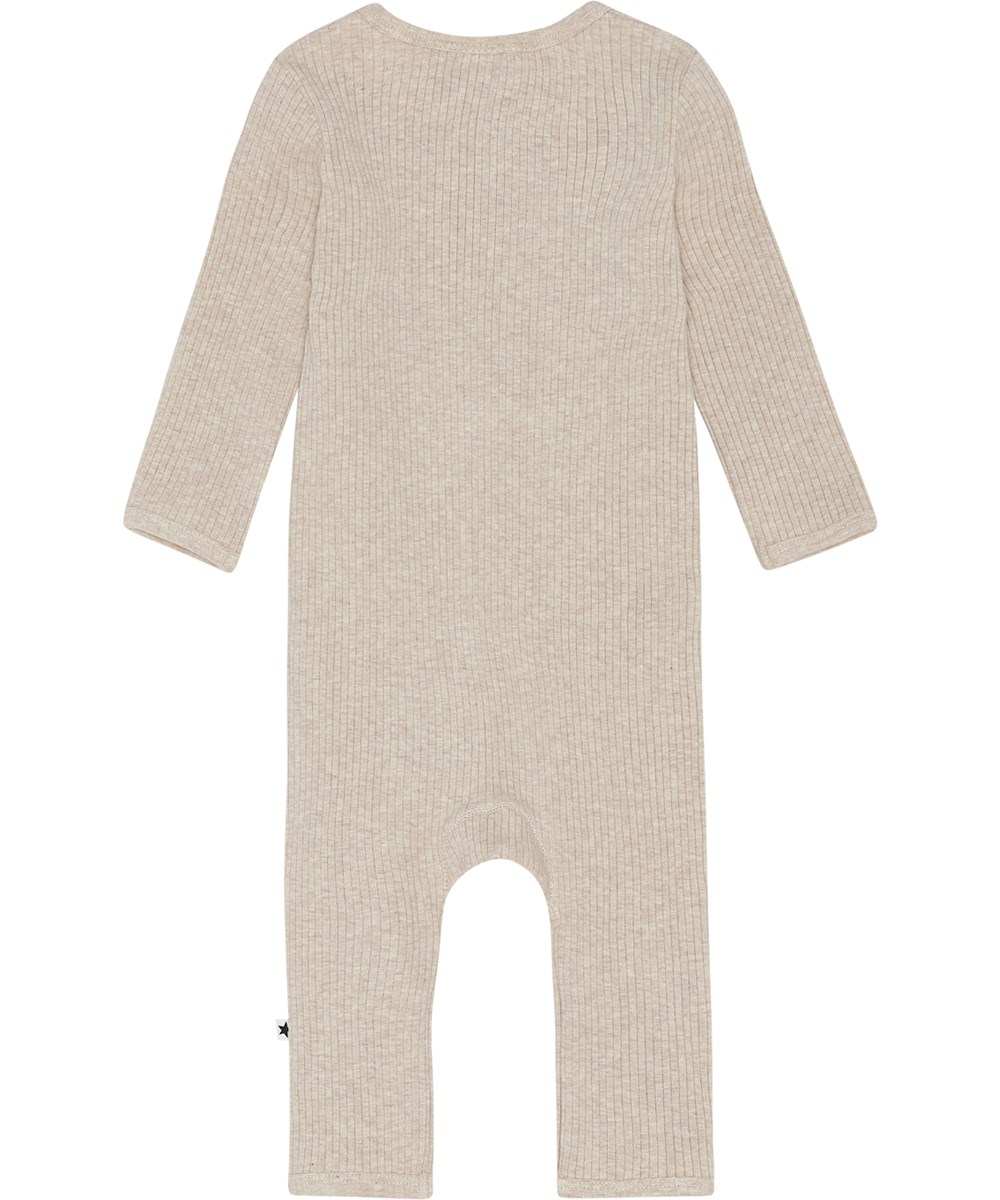 Fellow - Oatmeal Melange - Öko-Babyanzug in Beige mit Knöpfen