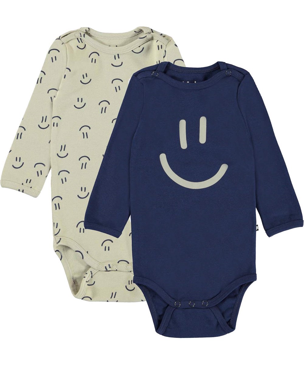Foss 2-Pack - Happy Sailor - Öko-Babystrampler im 2er-Pack mit Smiley-Aufdruck