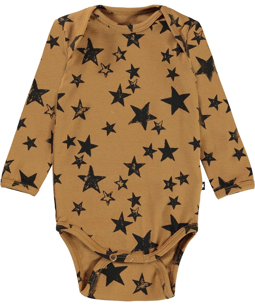 Foss 2-Pack - Stars Earthy - Babybody 2er-Pack braun mit Smiley und Sternen