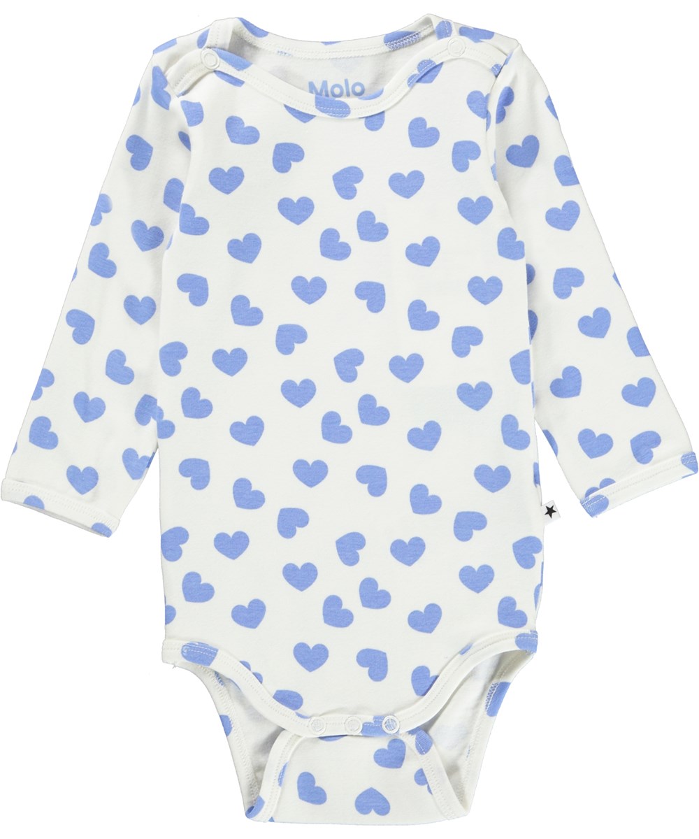 Foss - Blue Hearts - Weißer Öko-Babybody mit blauen Herzen