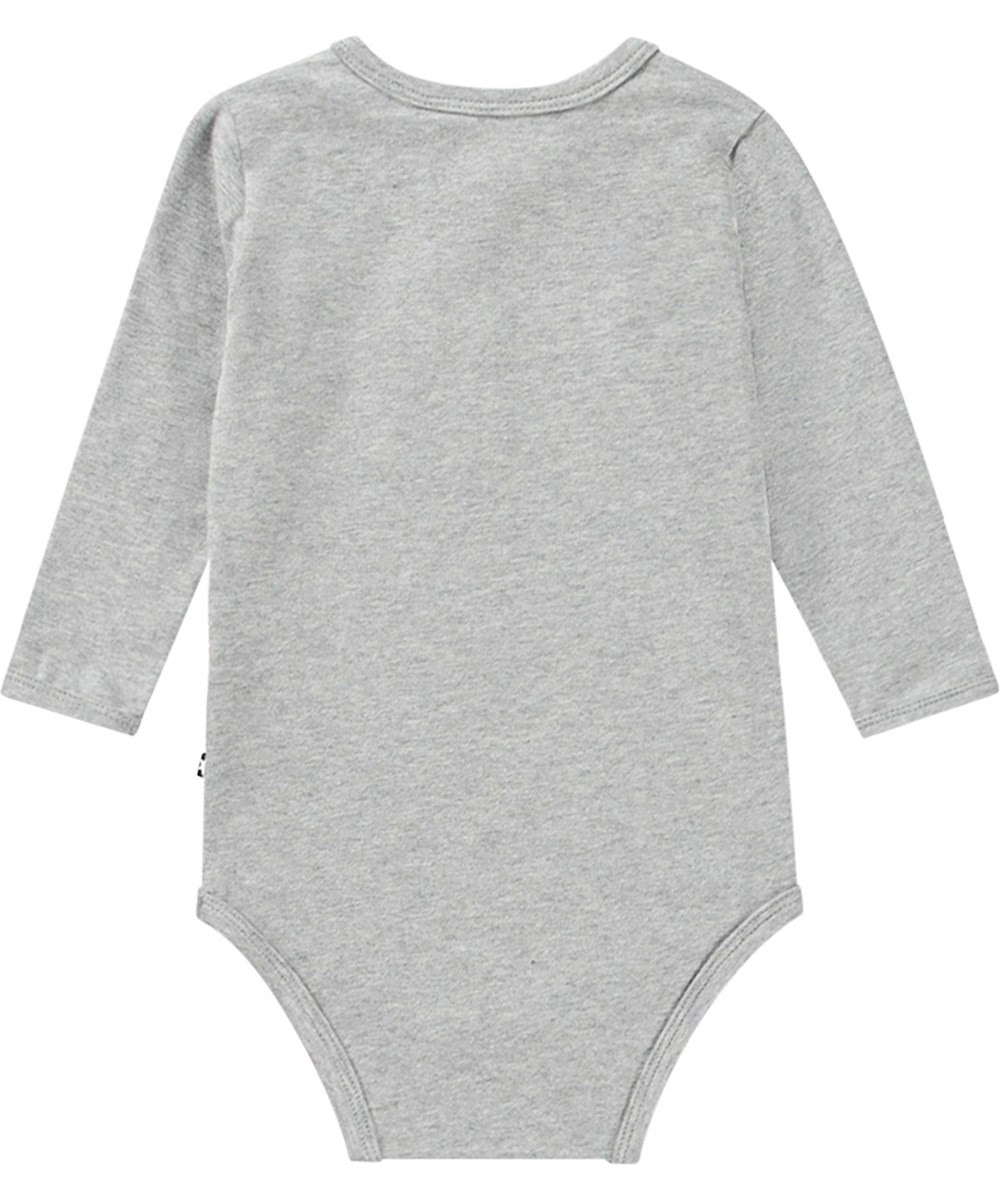 Foss - Furry Friends_Body - Grauer Langarm-Body aus Öko-Baumwolle mit niedlichem Teddybär-Print.