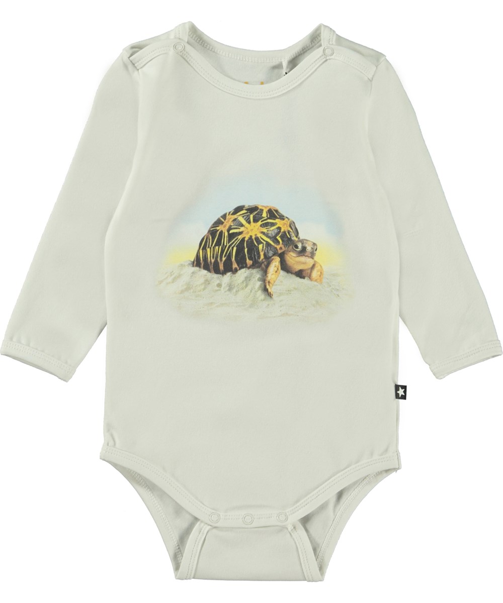 Foss - Happy Turtle - Grauer Babybody mit Schildkrötenprint