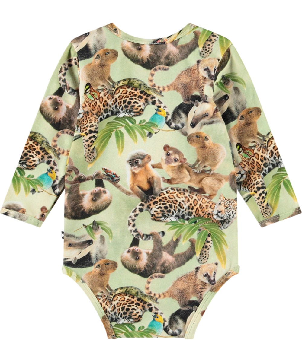 Foss - Jungle Cubs - Langärmeliger Body aus Öko-Baumwoll-Jersey für Babys mit einem Aufdruck von Tieren des Dschungels.