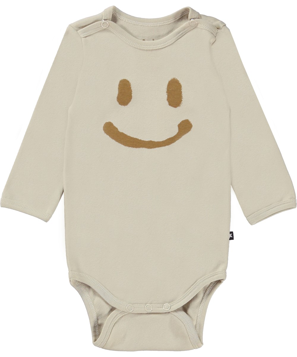 Foss - Overcast - Öko-Babybody in Beige mit Smiley-Print
