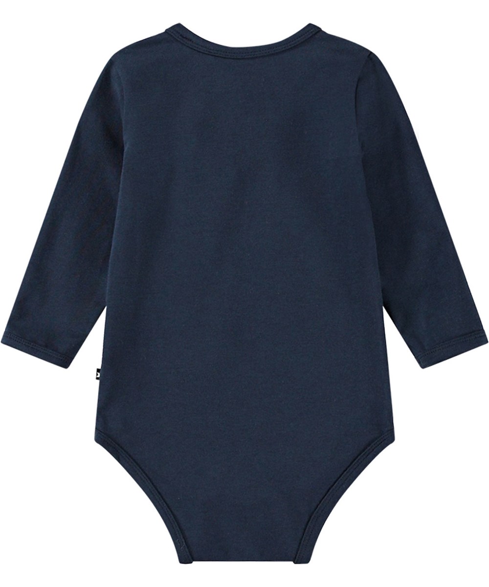 Foss - Polar Cub - Dunkelblauer Langarm-Body aus Öko-Baumwolle mit niedlichem Eisbärenjungen-Druck.
