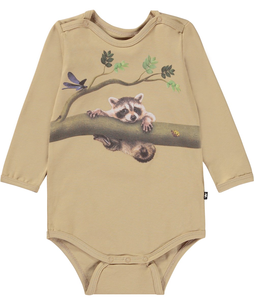 Foss - Together - Öko-Babybody in Beige mit Waschbär-Aufdruck