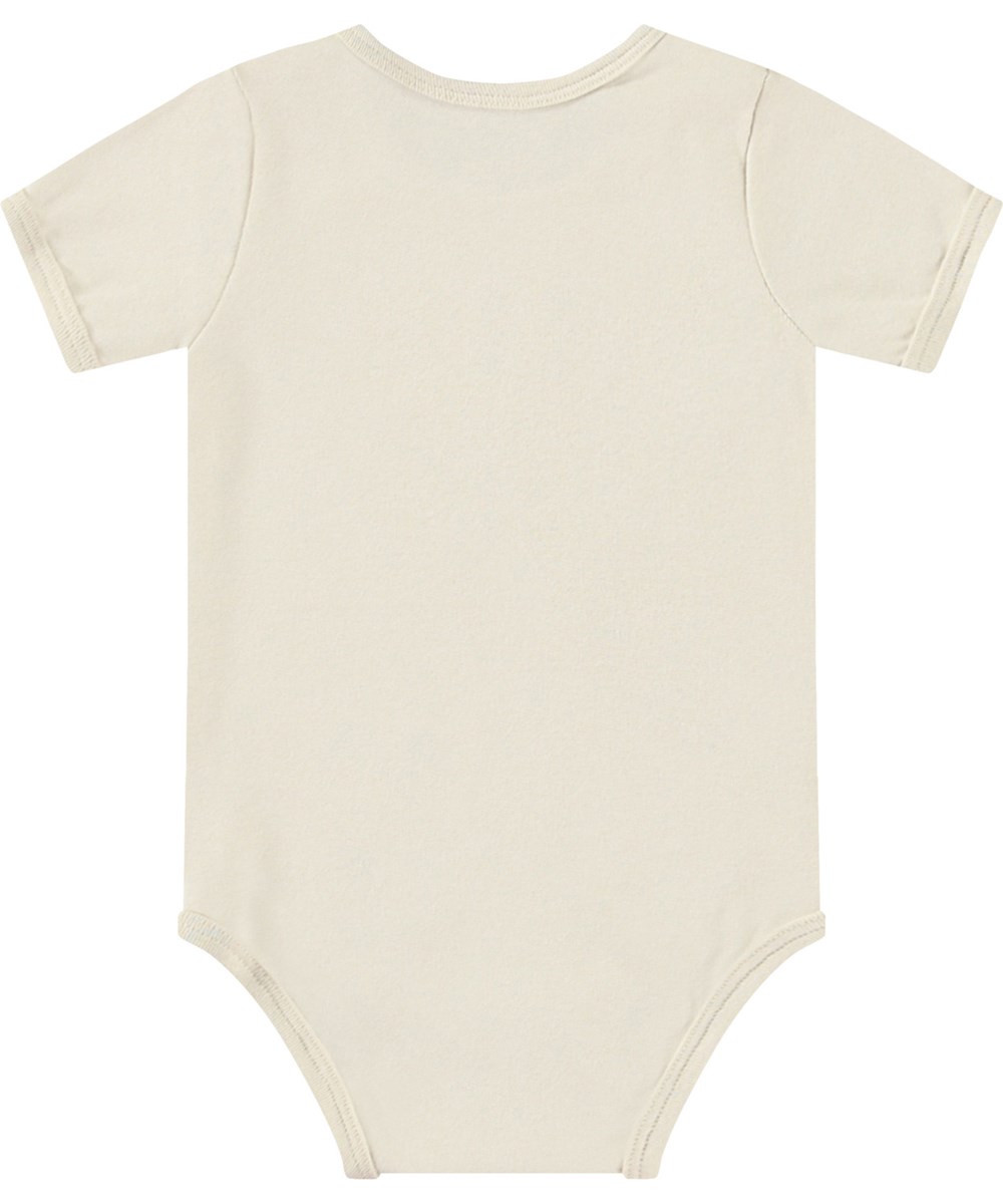 Fossie - Babynanas Smile - Kurzarm-Body aus Öko-Baumwolle für Babys. Dieser Body zeigt ein lächelndes Gesicht mit einem Bananenmund.