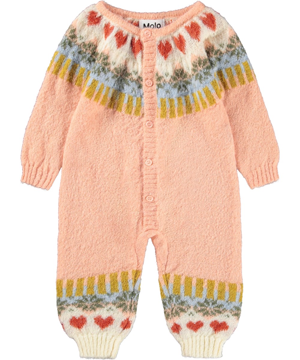 Frej - Nordic Bunny - Rosé Baby-Strampler aus weicher Alpakawolle mit einem von der nordischen Natur inspirierten Muster.