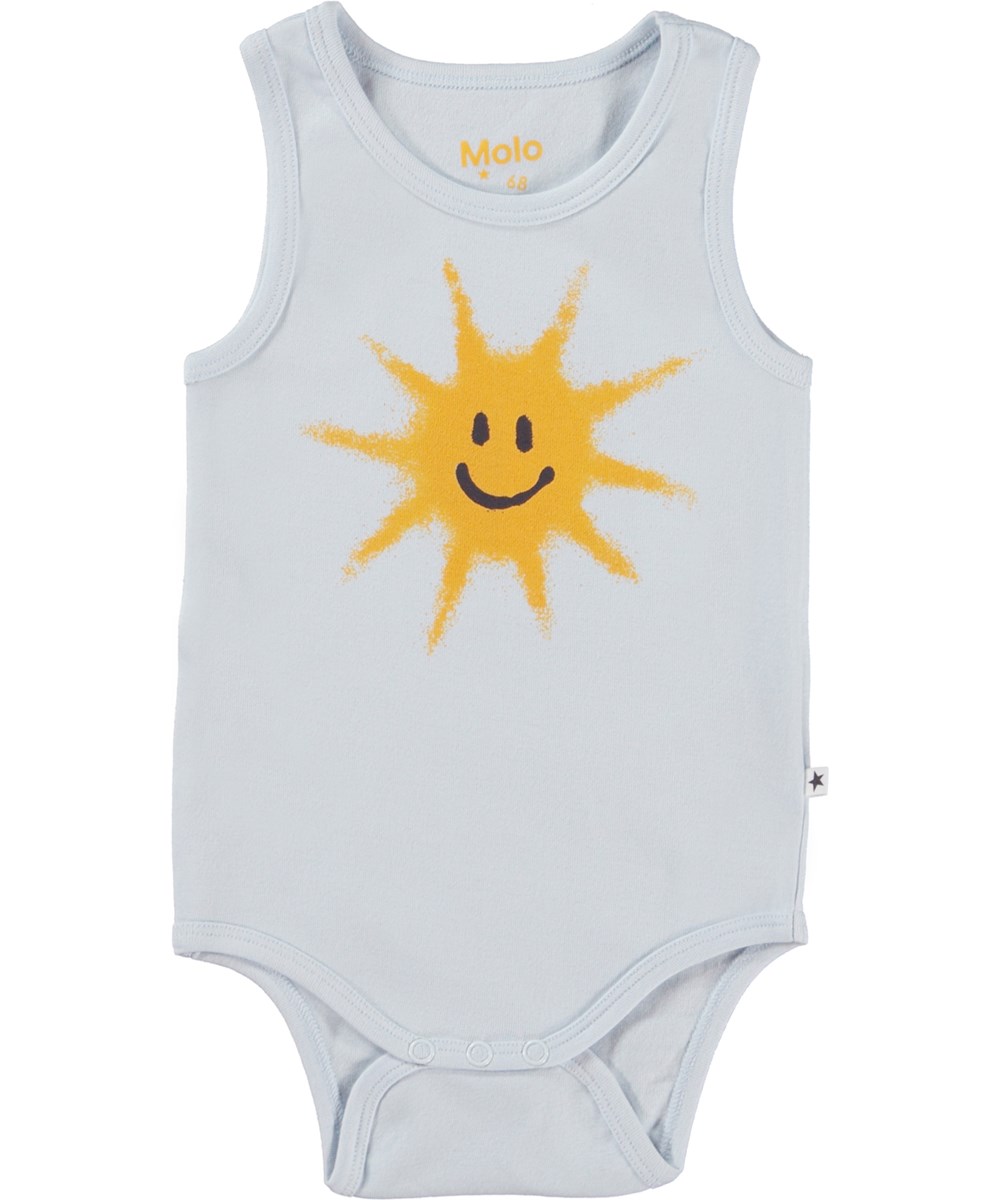 Fabulous - Iced Blue - Light blue organic baby bodysuit with sun print 