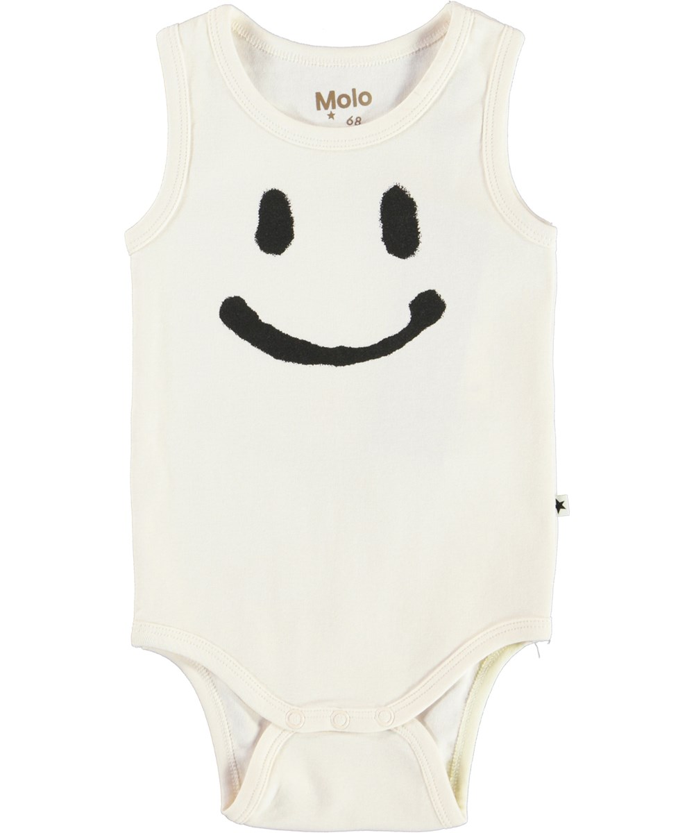 Fabulous - Ivory - White organic bodysuit smiling face