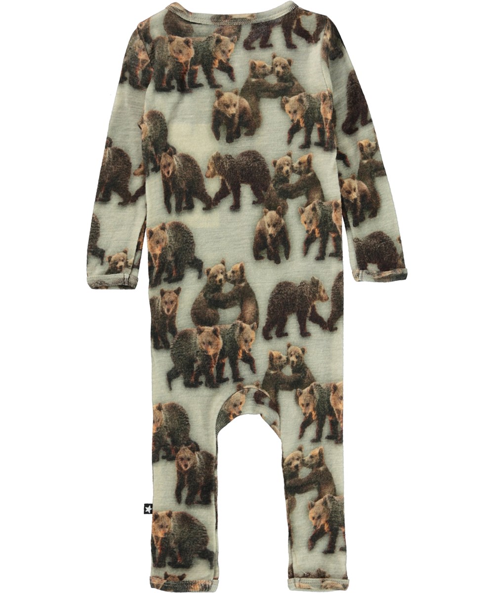 Fahari - Bear Cubs - Grey wool baby romper with bears
