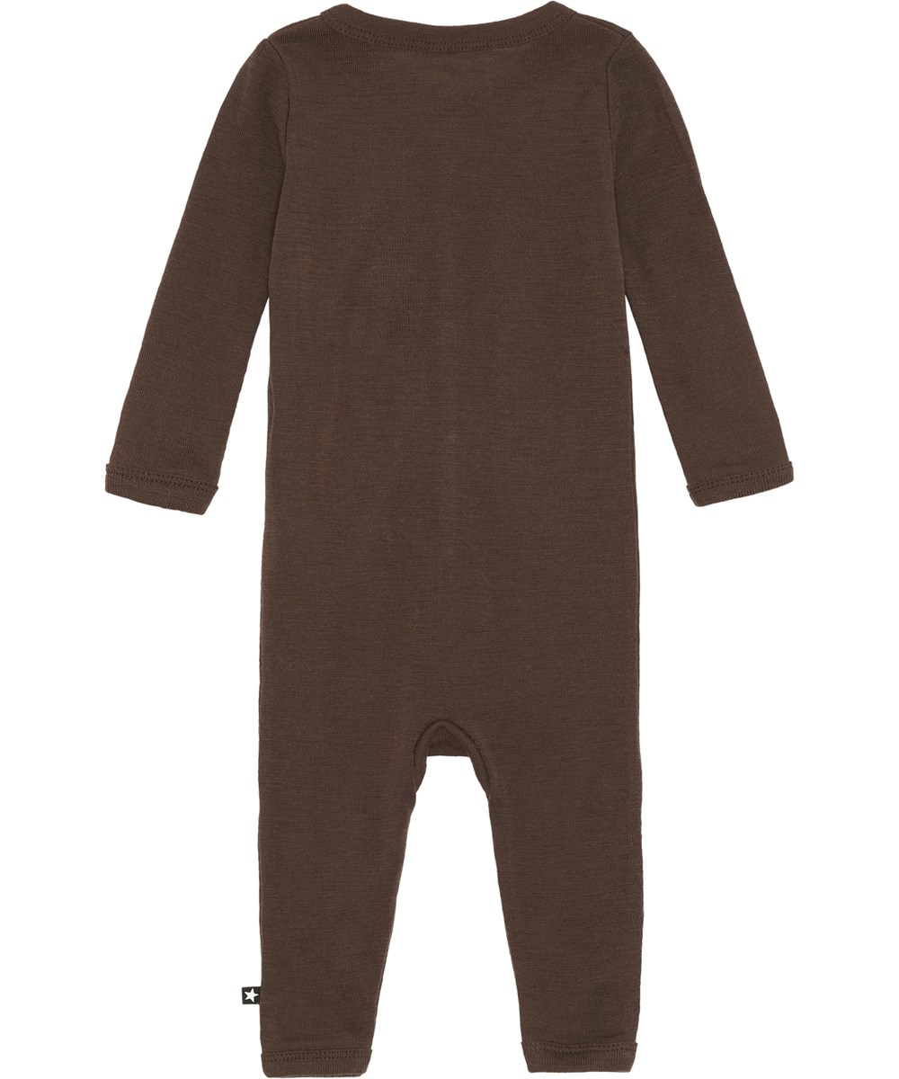 Fahari - Deep Oak - Bruine wollen babypakje met drukknopen