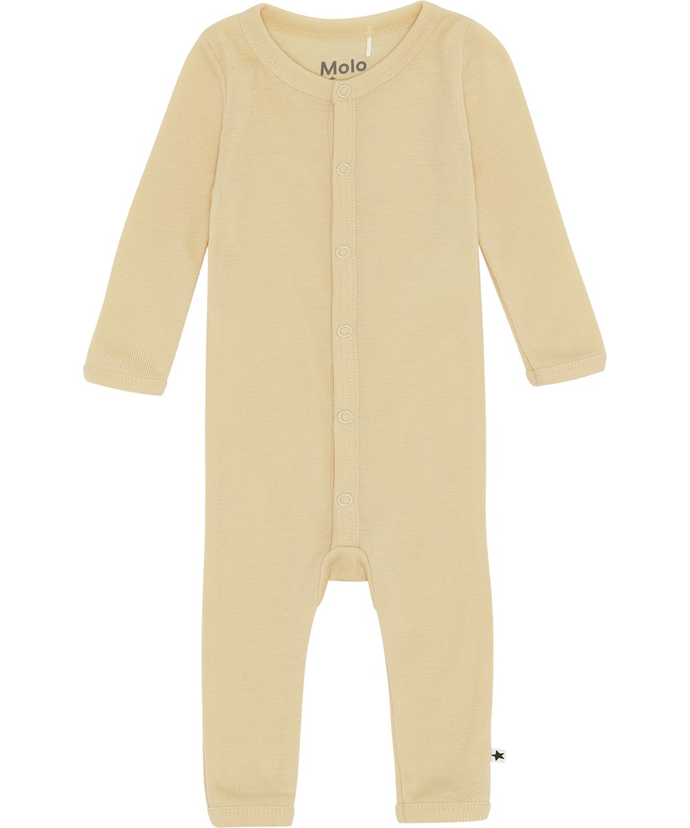 Fahari - Starlight - Light yellow wool baby romper with snaps 