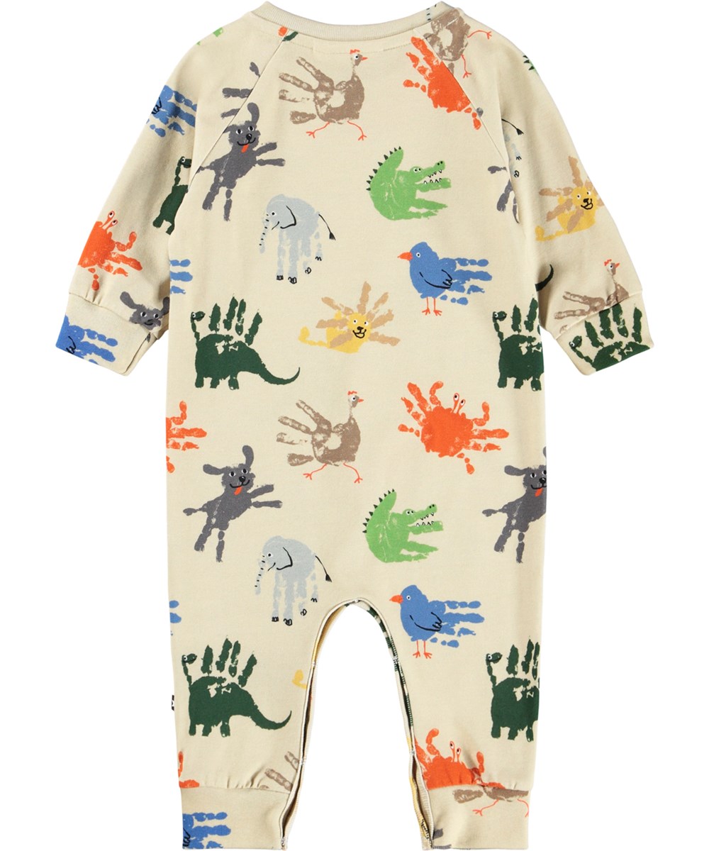 Fairfax - Hand Animals - Beige babypakje gemaakt van zacht biologisch katoen met handafdruk van dieren.