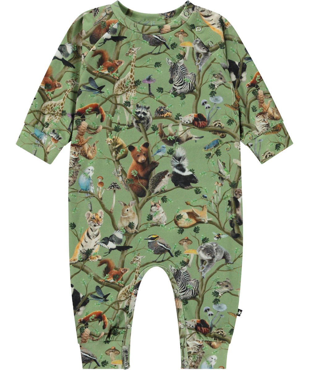 Fairfax - Living Tree - Green organic baby bodysuit in animal print