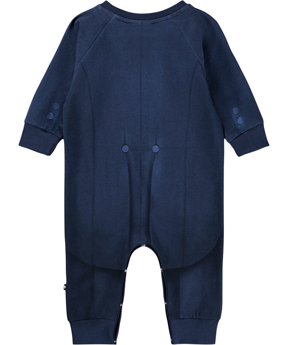 Fairfax - Tuxedo Baby - Blue baby romper made of soft organic cotton with a print of a suit