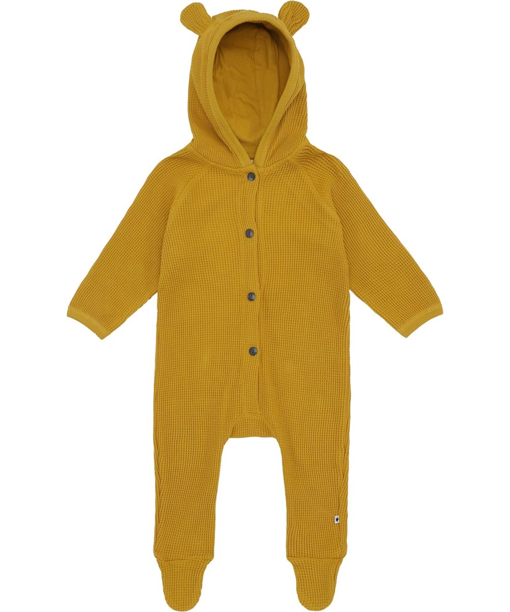 Faith - Nugget Gold - Yellow baby romper with hood and ears