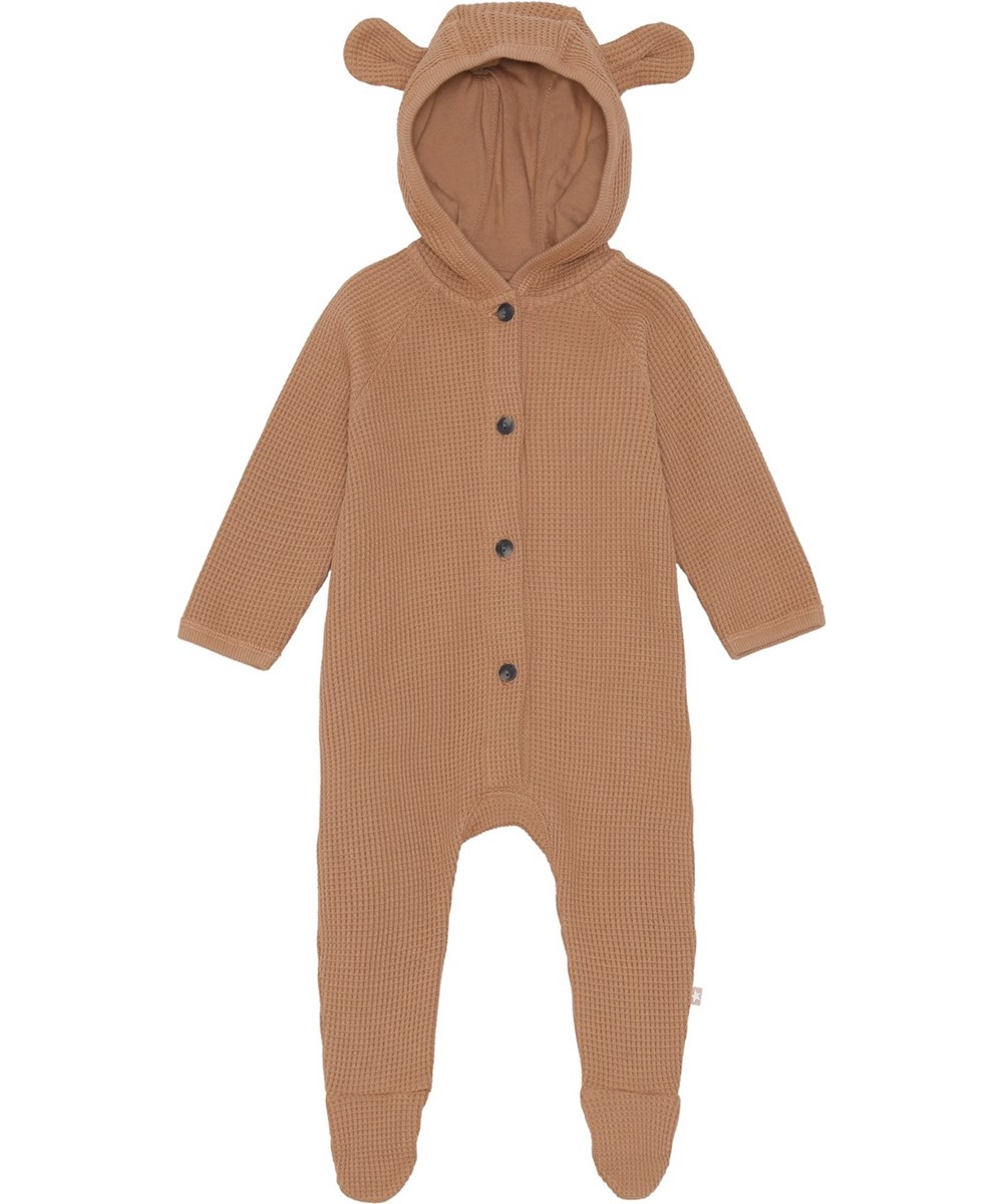 Faith - Rose Mist - Rose organic waffle knit baby romper with ears