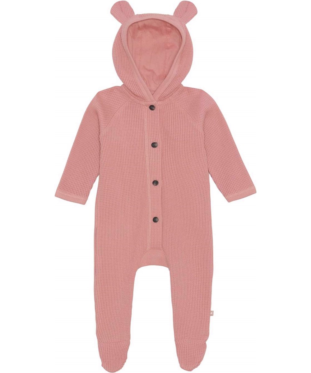 Faith - Rosewater - Rose organic waffle knit baby romper with ears 