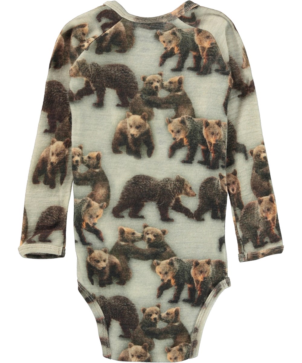 Farai - Bear Cubs - Grey wool baby bodysuit with floral print