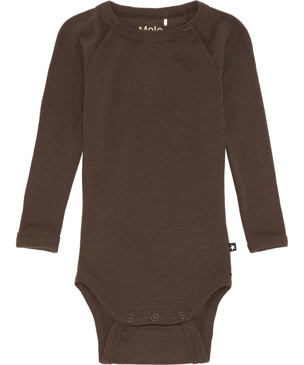 Farai - Deep Oak - Brown wool baby bodysuit