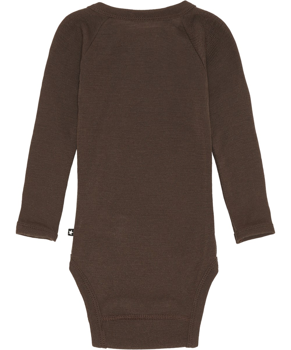 Farai - Deep Oak - Brown wool baby bodysuit