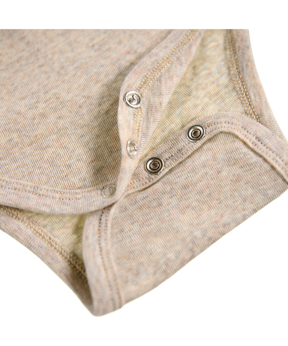 Farai Wool - Oatmeal Melange - Beige long-sleeved bodysuit for the little ones made of merino wool.
