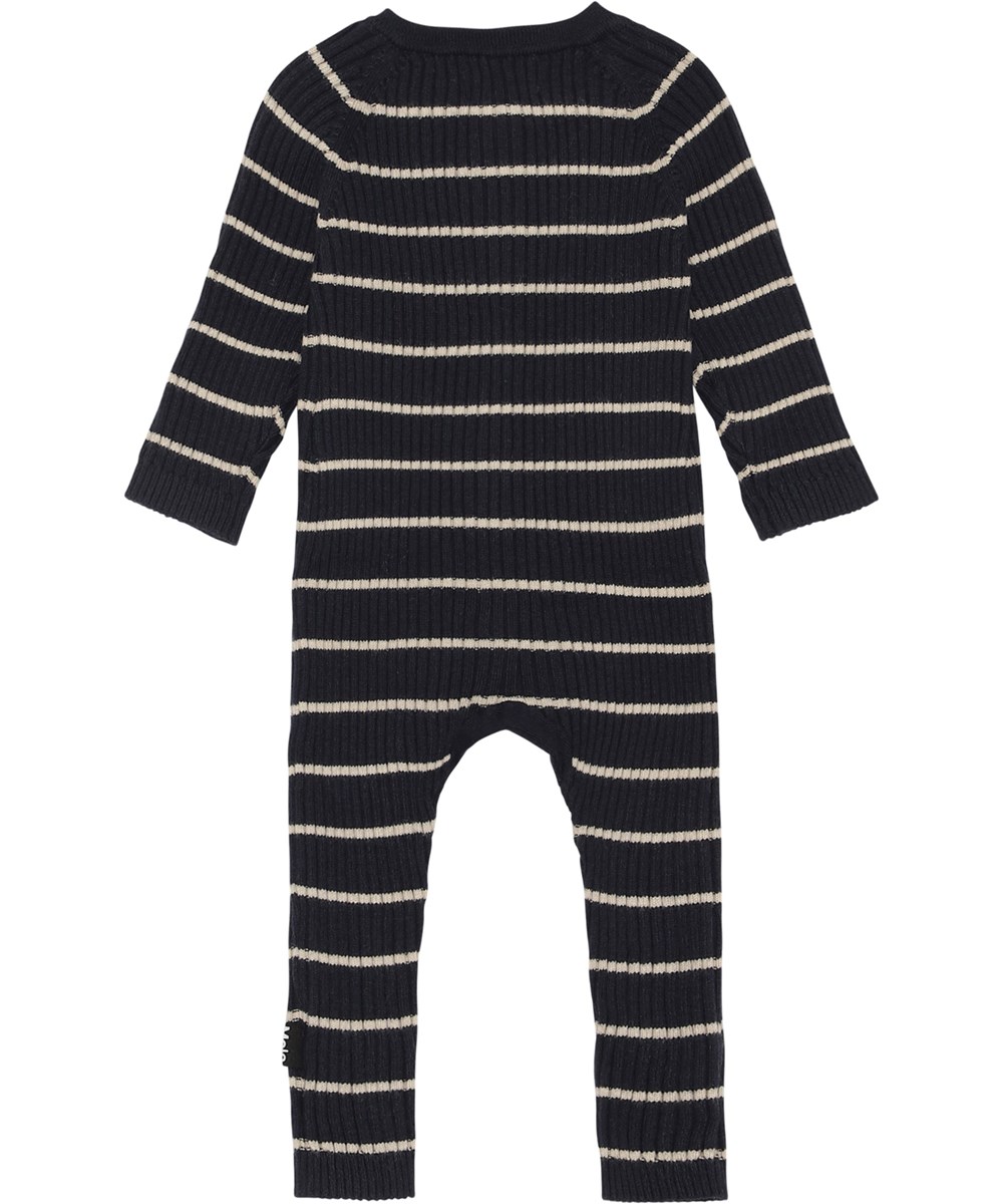 Farley - Galaxy Stripe - Blue  knit baby romper with white stripes