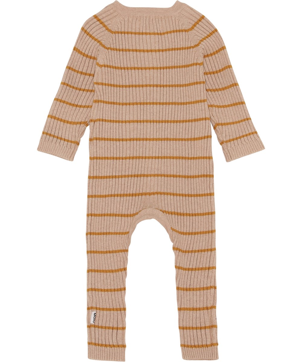 Farley - Rose Stripe - Rose knit baby romper with brown stripes