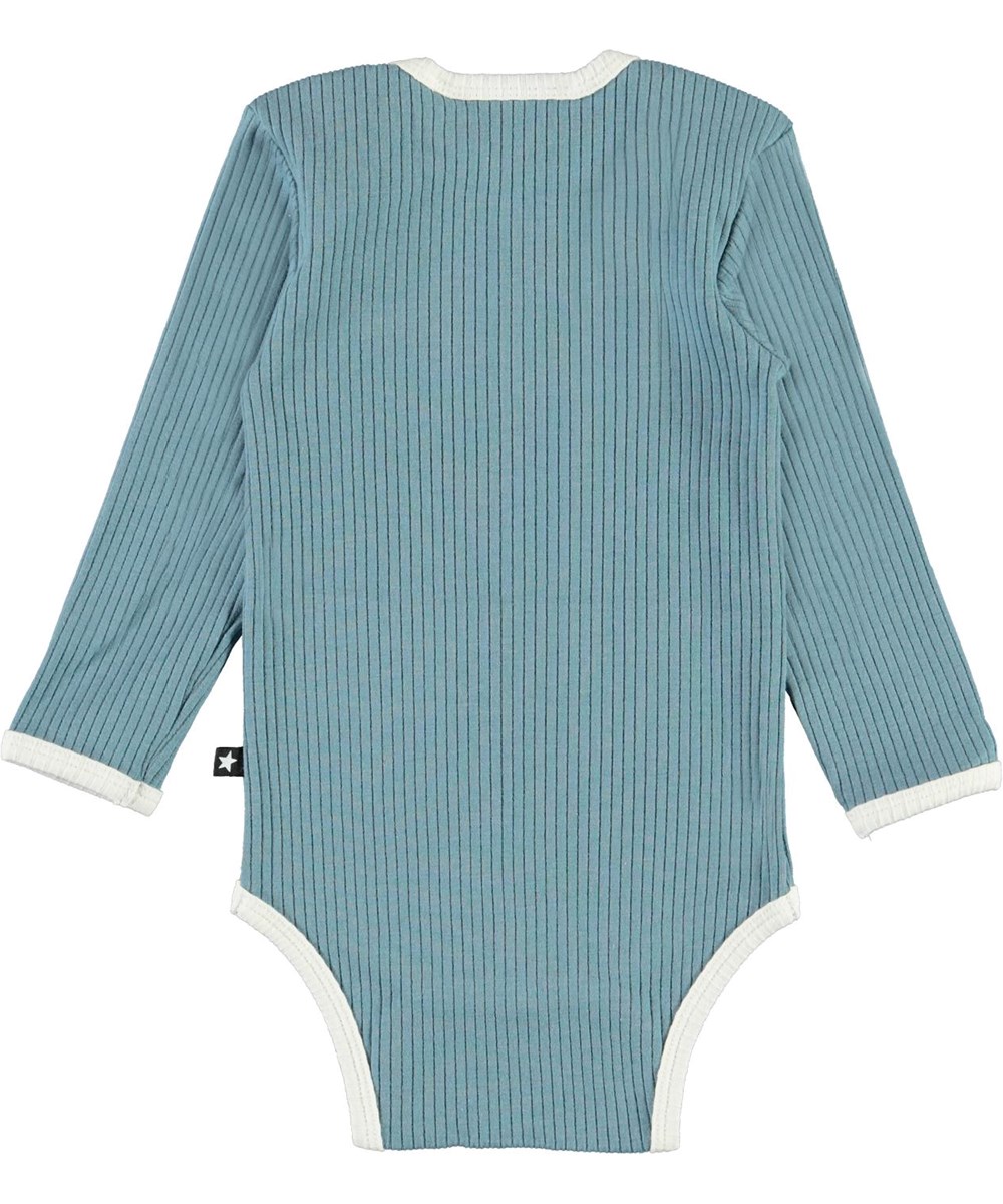 Faros - Aero - Light blue organic baby bodysuit with light coloured edges